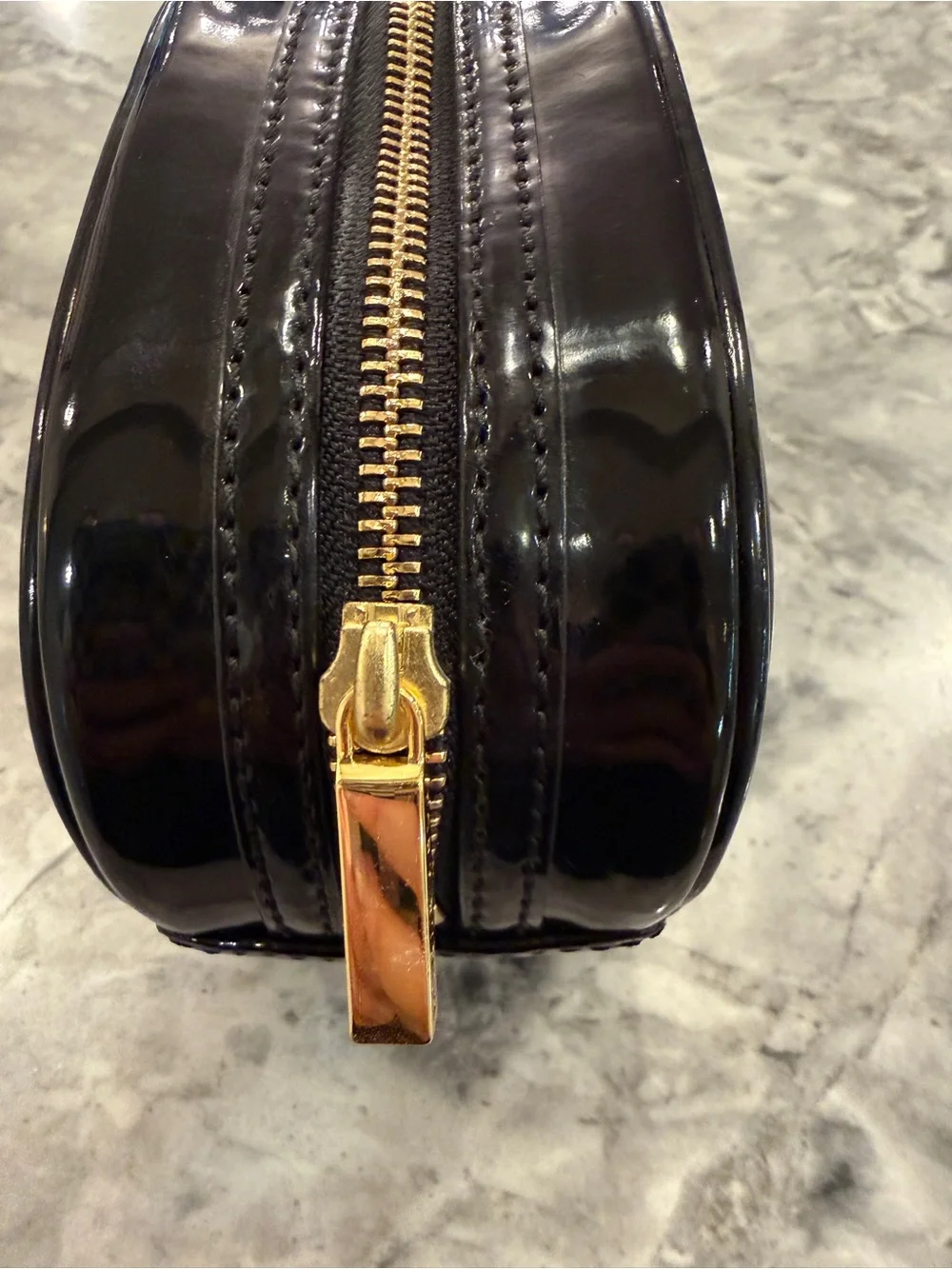 Tory Burch Black Patent Logo Cosmetic Case